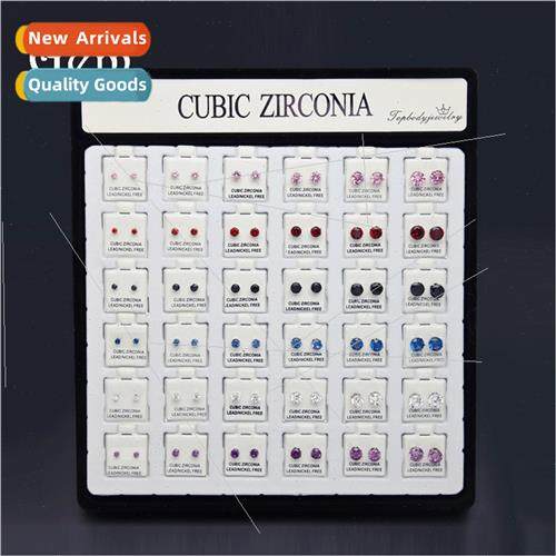 Hip Hop Men mple ngle Zirconia Stud Earrings Claw Set Colorf