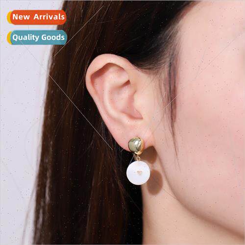 silver gold-plated zirconium freshwater mother-of-pearl earr
