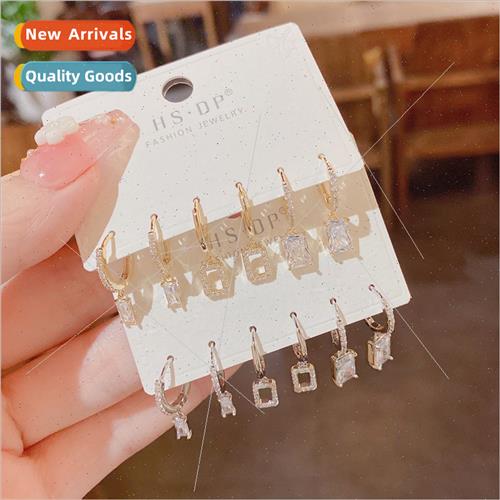 Koreasimple diamond square threepcs combination earrings buc