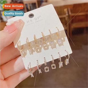 Koreasimple diamond square threepcs combination earrings buc