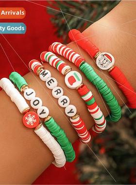 Christmas Soft Ceramic Beaded Bracelet Women Holiday  Snowma