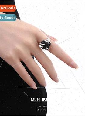Black natural stone open ring niche premium women index fing