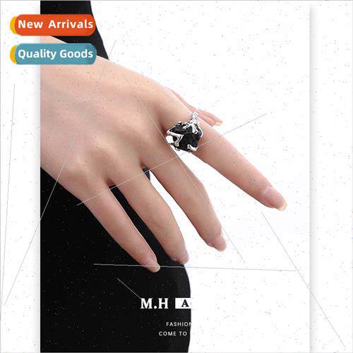 Black natural stone open ring niche premium women index fing