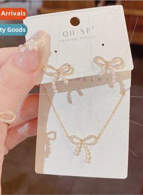 Koreafashion sweet simple small pearl bow earrings female hu