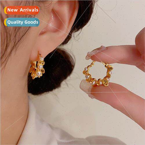 French niche lace pearl metal earring clasp sweet romantic f