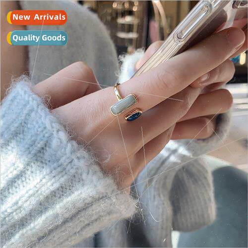 Gradient blue oil drop open ring Korea simple plain ring rin