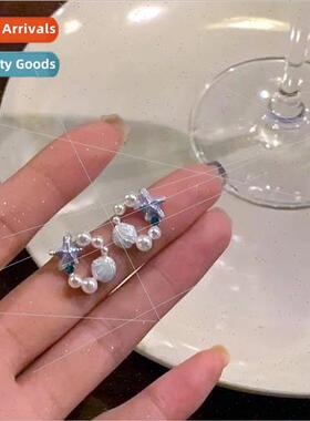 Blue Ocean Korea ins tide drip oil shell starfish earrings f