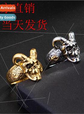 Europunk Vintage Ram Horn Demon Skull Ring Ram Head Rings