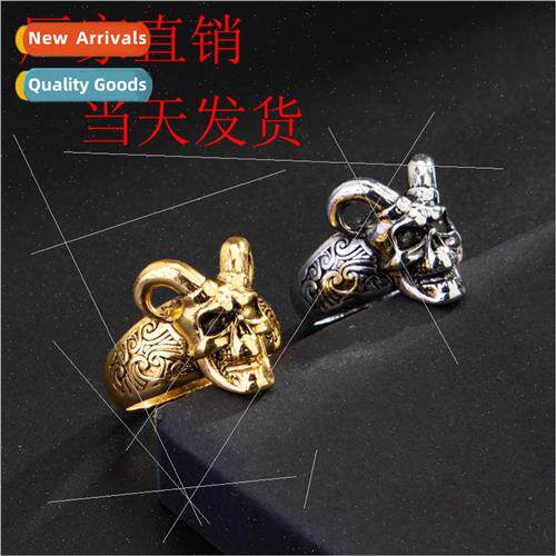 Europunk Vintage Ram Horn Demon Skull Ring Ram Head Rings