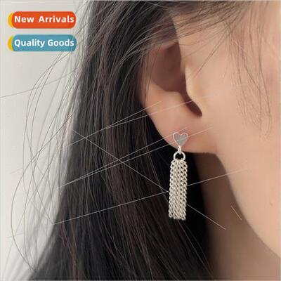 Glossy heart tassel earrings niche ins women waterfall chain