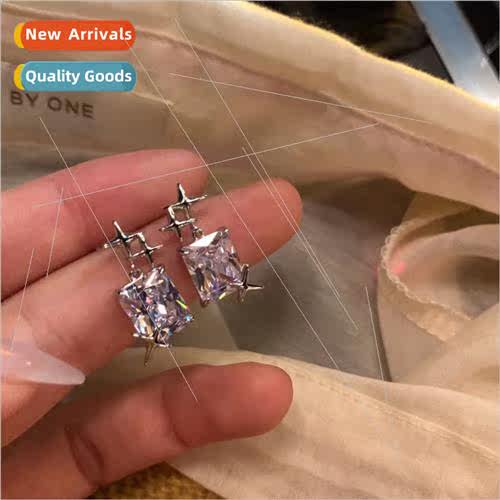 Koreastarry square crystal earrings female niche high-level