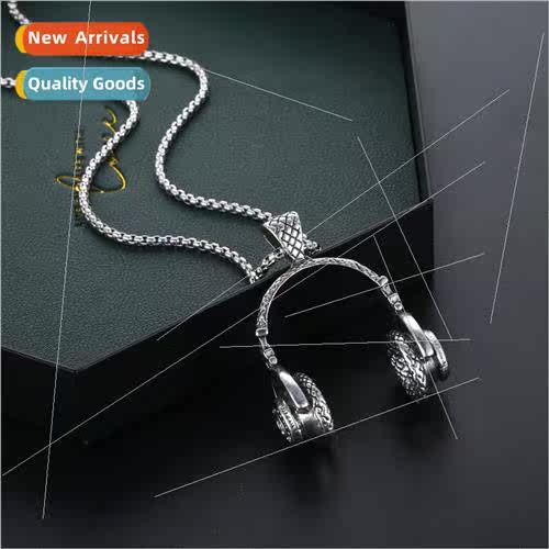 Necklace tanium steel men hip-hop headphones pendant rock hu