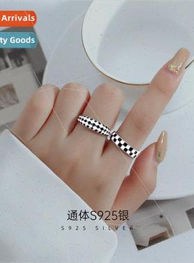 S925 silver black whe color collision checkerboard checkerbo