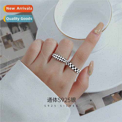 S925 silver black whe color collision checkerboard checkerbo