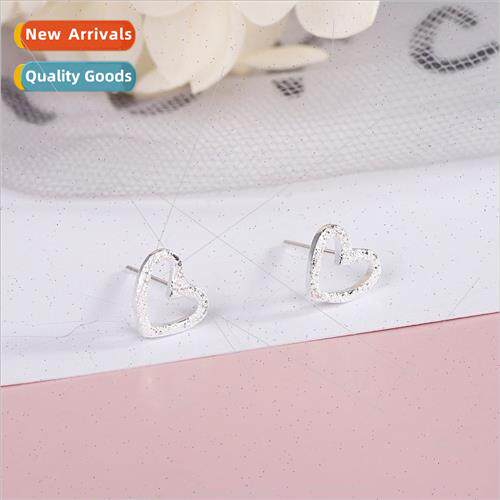 s925 silver Korea frosted feeling hollow love earrings femal
