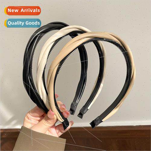 Leather twist hair bands适用women 2023 new high cranial top