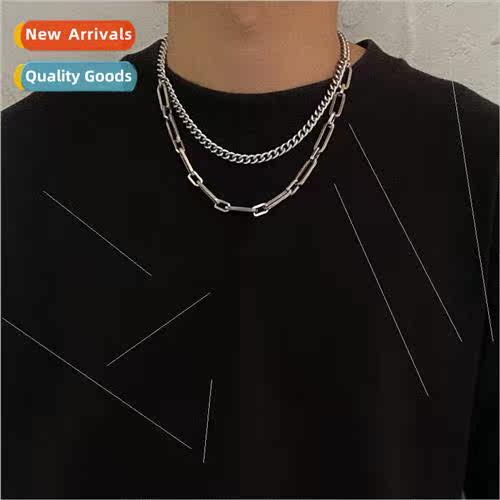 New tide splicing double tanium steel necklace hip-hop retro
