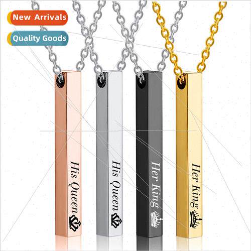 mple fashion Her KingHisQueen crown pendant tanium steel lon