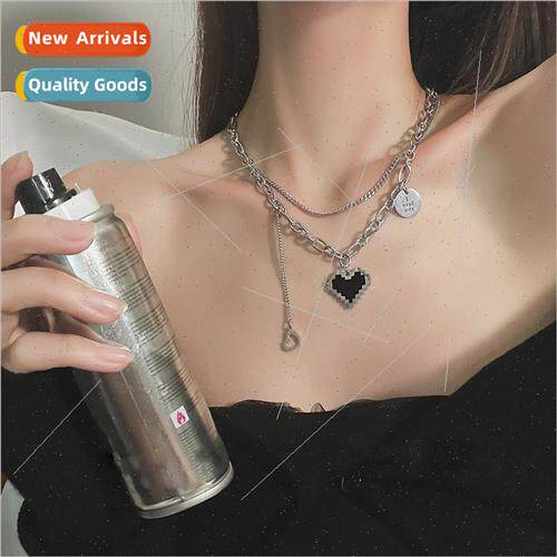 Tanium Steel Double Layer Mosaic Heart Shaped Necklace Femal