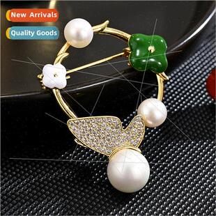 New pearl flower embellished circle brooch Japan cute corsag