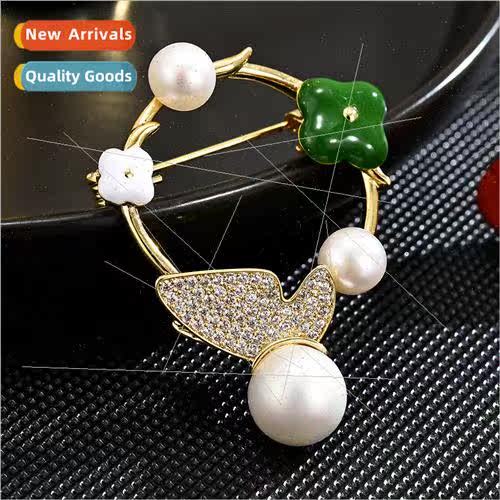 New pearl flower embellished circle brooch Japan cute corsag