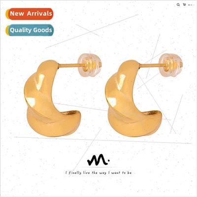 Fashion niche tanium steel gold-plated twist earrings simple