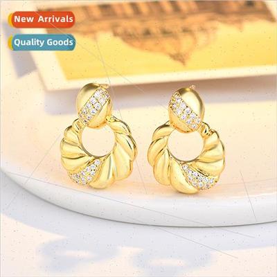 Europe s925 silver pin round ring wh diamonds earrings femal