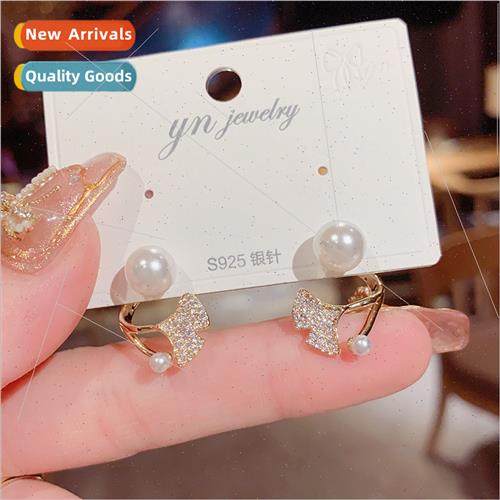 s925 silver pin back hanging ginkgo biloba earrings 2021 new