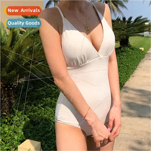 New Korea One-piece Swimsu Solid Color Conservative Belly Sh