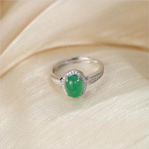 Natural chrysoprase ring women s925 silver inlay oval egg ch