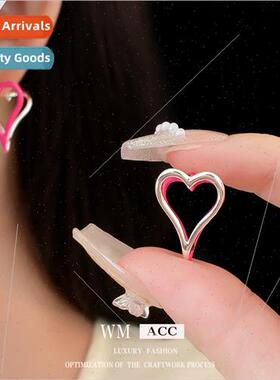 Pink hollow love bee after two wear earrings Korea ins simpl