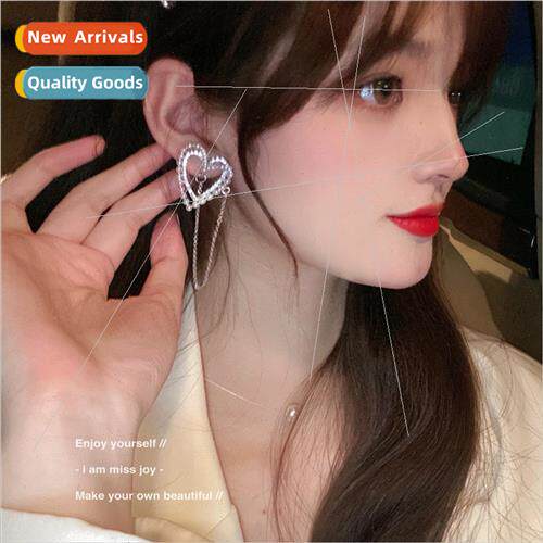 s925 silver pin hollowed out heart tassel earrings 2023 new