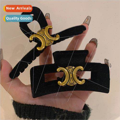 Black Velvet CC Grab Clip Vintage French vintage made Shark