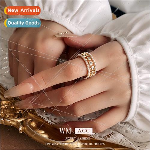 French Pearl Hollow Square Zirconia Open End Ring Vintage In