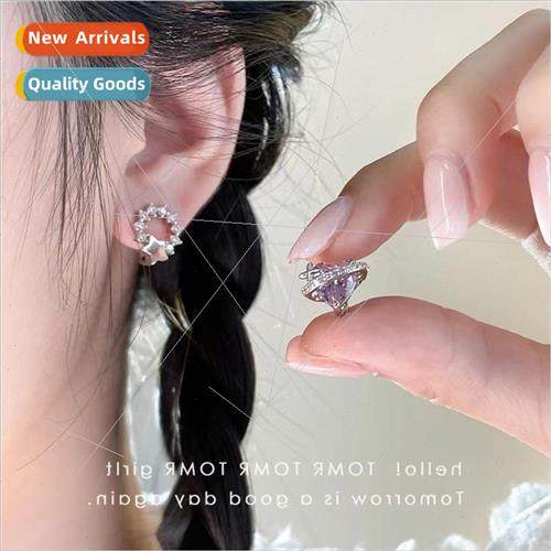 Pink love asymmetric mosquo coil ear clips sweet cool wind w