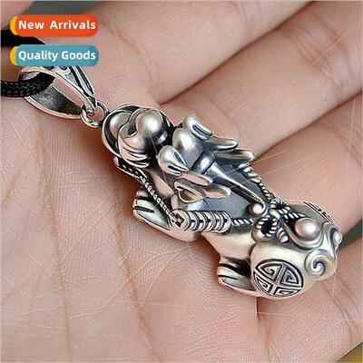 Thai lver Vintage Aged Thai lver Bully Necklace Men Pendant