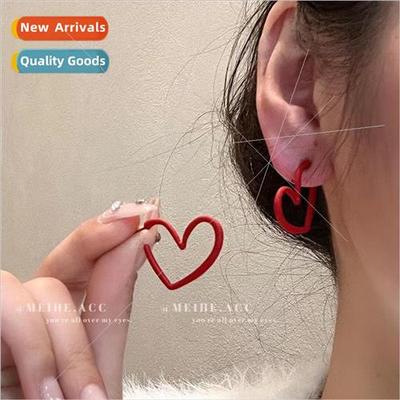 ins Korea red heart earrings earrings sweetheart hot girl ha