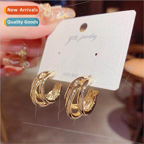 Korea metal three circle earrings s925 silver needle fashion