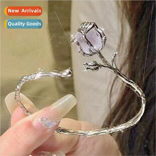 Flower Core Aquatic Bracelet Women Purple Stone Hollow Rose