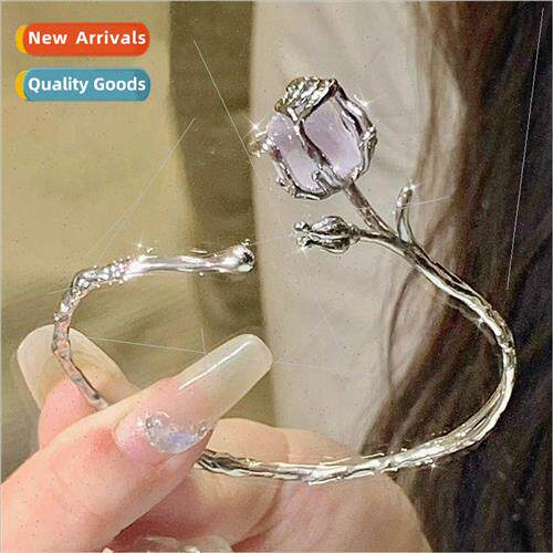 Flower Core Aquatic Bracelet Women Purple Stone Hollow Rose
