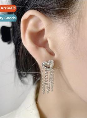 Love heart back hanging chain tassel earrings female spir fa