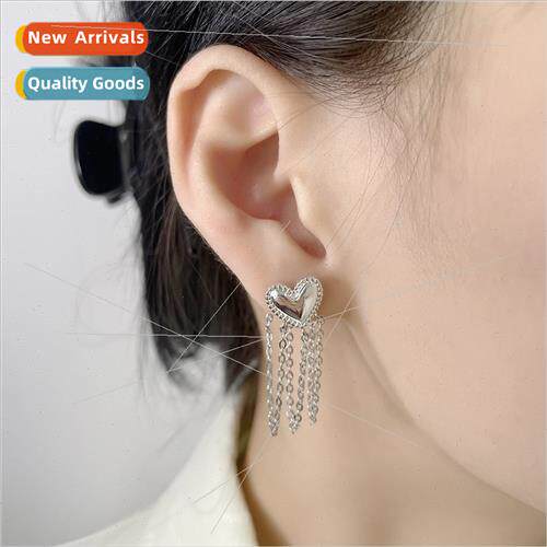 Love heart back hanging chain tassel earrings female spir fa