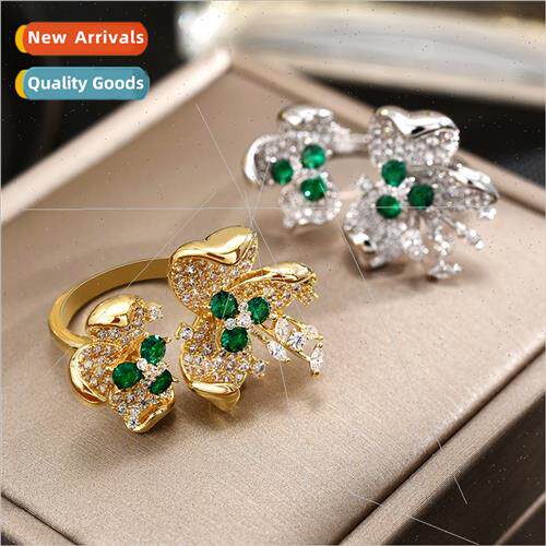 Emerald Double Flower Ring Zirconia Women Fashion Ring Delic