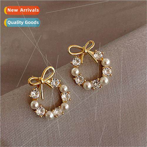 925 silver needle Korea small bow earrings 2021 new tide hun