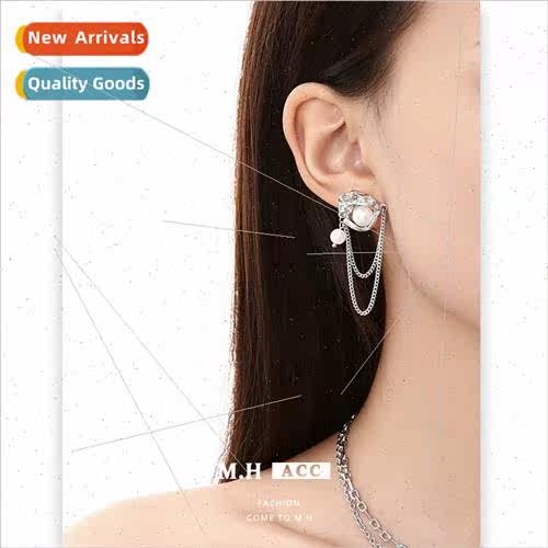 Lava pearl long earrings female chain simple 925 silver pin