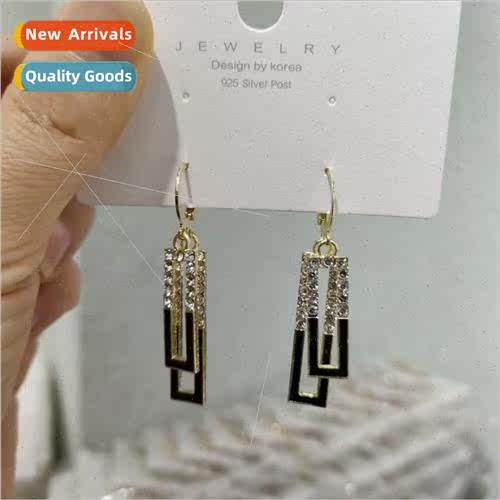 Koreageometric black oil drop earrings female simple fashion