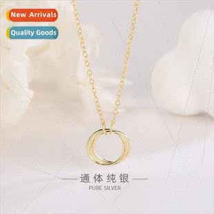 s925 silver Korea glossy circle three rings necklace simple