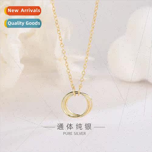 s925 silver Korea glossy circle three rings necklace simple