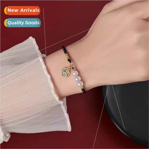Black Rope Blessing Cat Eye Strawberry Crystal Bracelet Wome