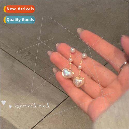 Pearl heart tassel earrings female earrings niche premium fa